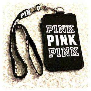 PINK Victoria Secret black and white lanyard